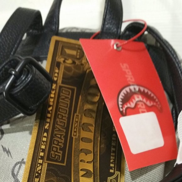 NEW- Sprayground Double Money Savage Mini Backpack in Grey & Black - Picture 7 of 9